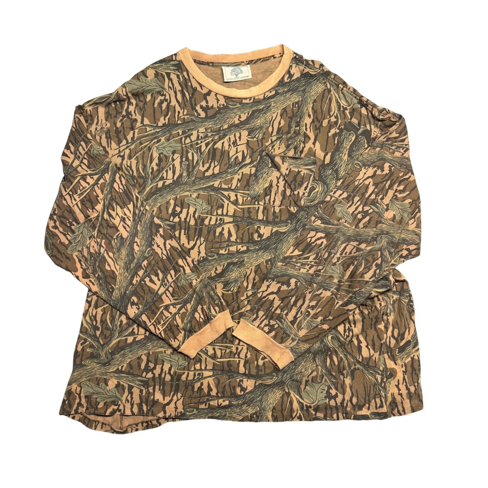 Vintage‎ Mossy Oak Camo Long Sleeve Pocket T-Shirt 2XL Made in USA Tree Print